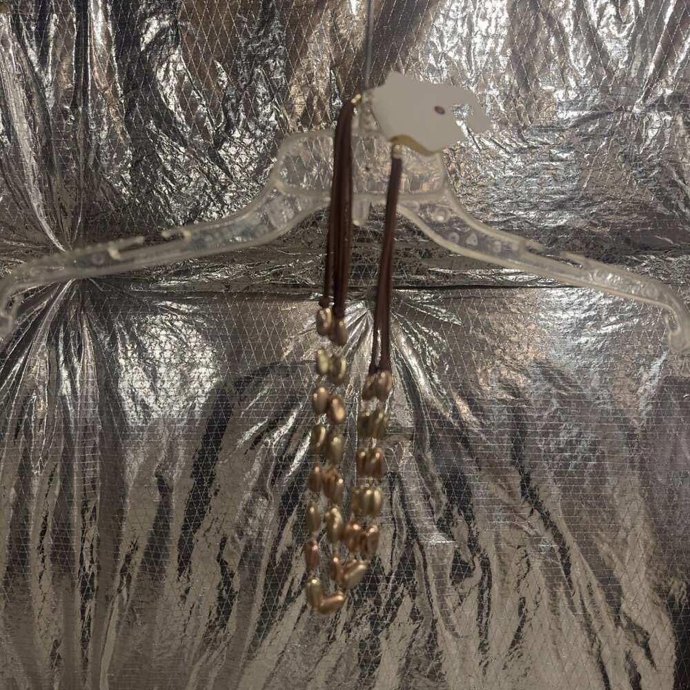 Preowned Unbranded Brown Cord Necklace‎ with Gold and Bronze Beads